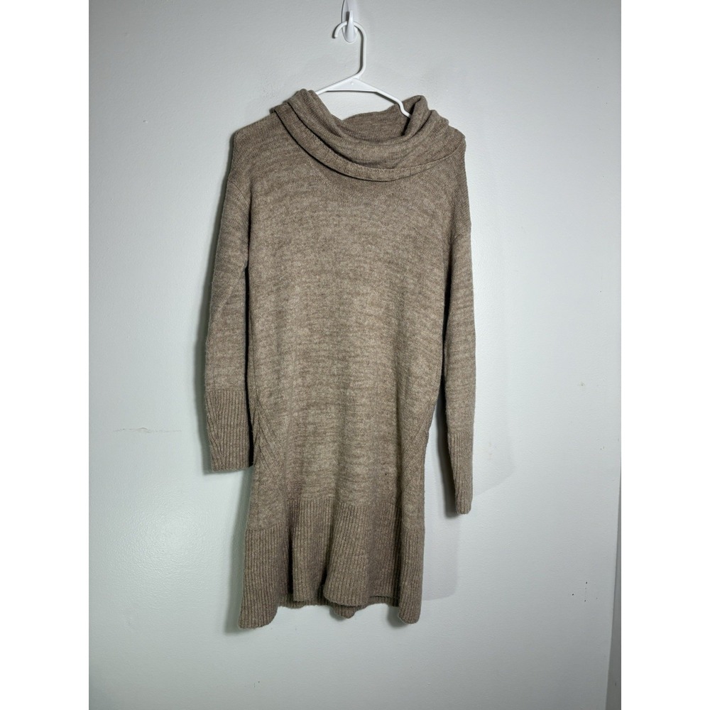 Anthropologie Cowl Neck Sweater Dress Sz Small Brown Knit Wool Blend Long Sleeve